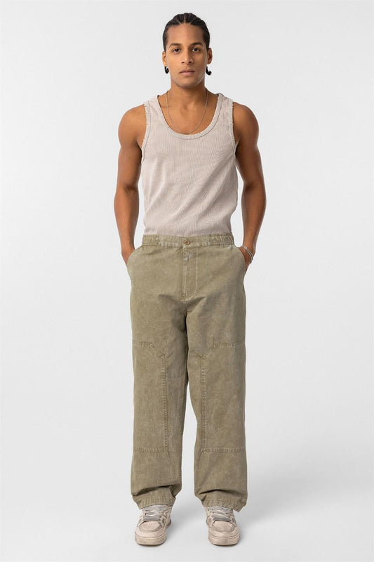 Yıkamalı Baggy Gabardin Pantolon