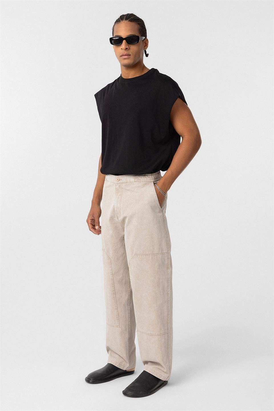 Yıkamalı Baggy Gabardin Pantolon