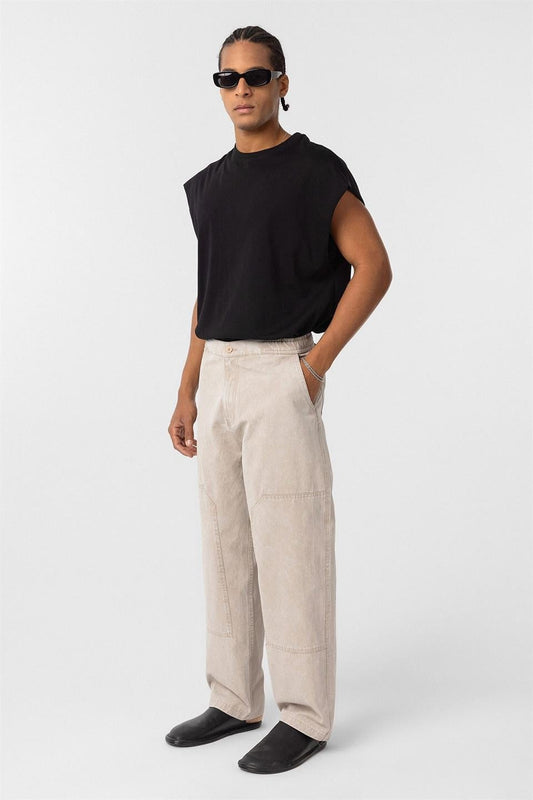 Yıkamalı Baggy Gabardin Pantolon