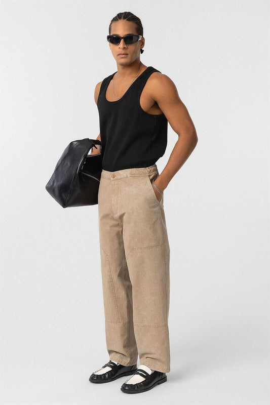 Yıkamalı Baggy Gabardin Pantolon