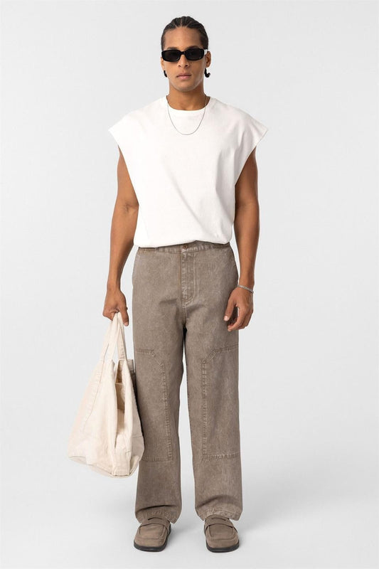 Yıkamalı Baggy Gabardin Pantolon