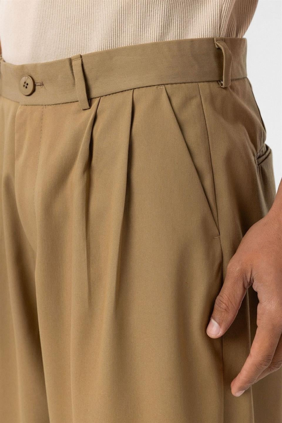 Baggy Fit Pileli Kumaş Pantolon