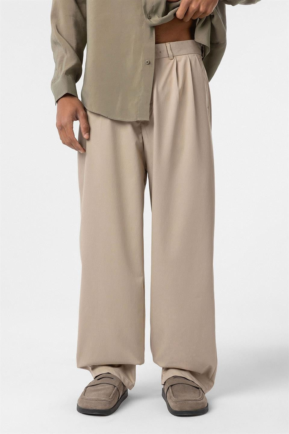 Baggy Fit Pileli Kumaş Pantolon