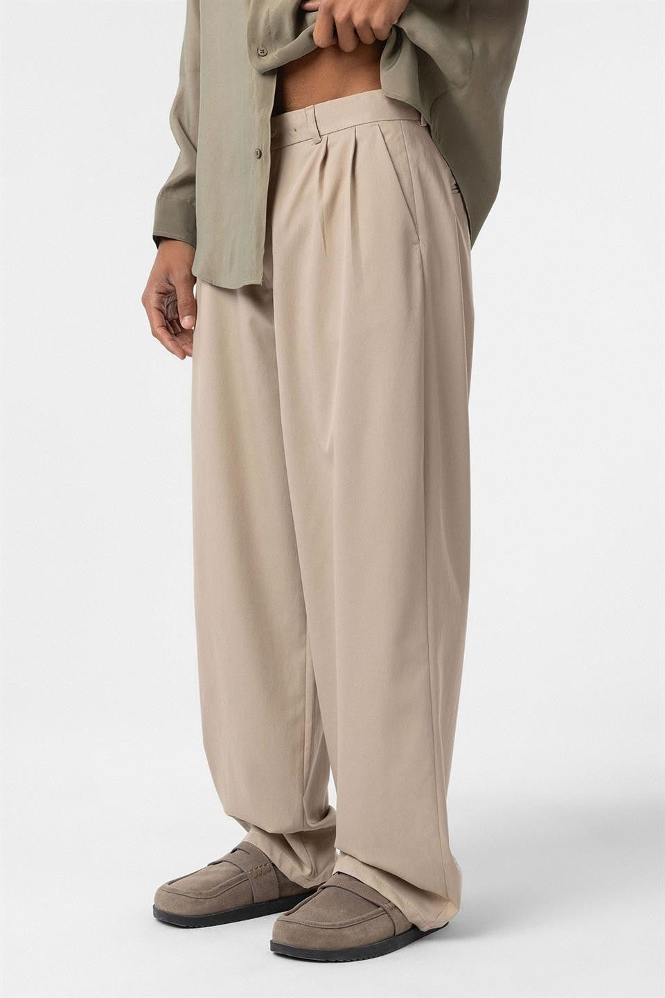 Baggy Fit Pileli Kumaş Pantolon