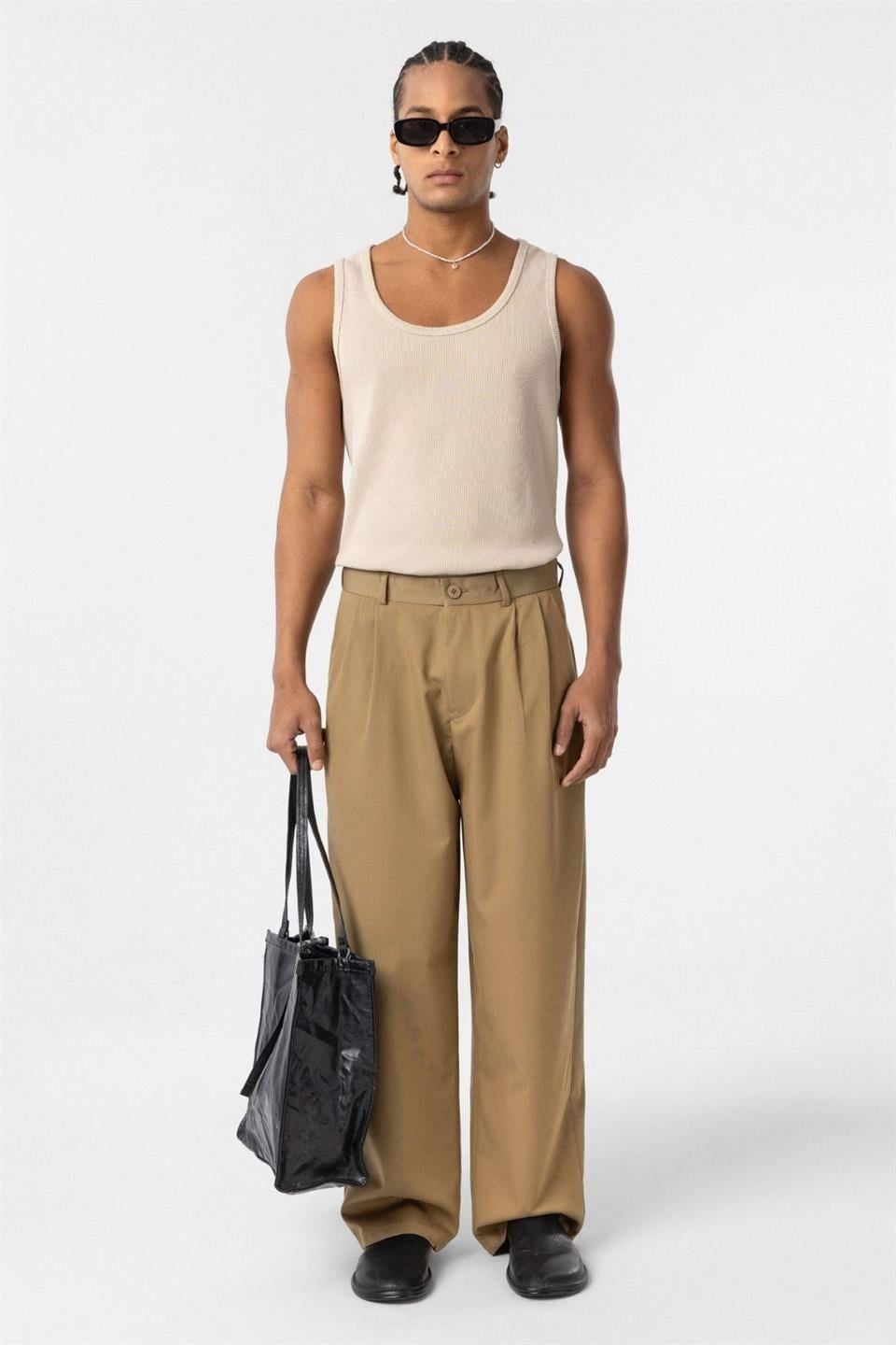 Baggy Fit Pileli Kumaş Pantolon