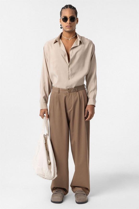 Baggy Fit Pileli Kumaş Pantolon