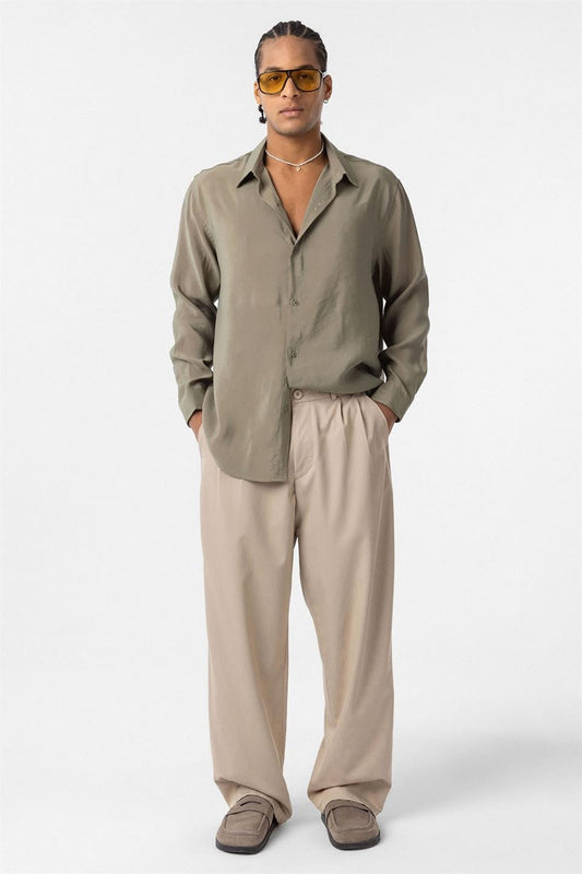 Baggy Fit Pileli Kumaş Pantolon