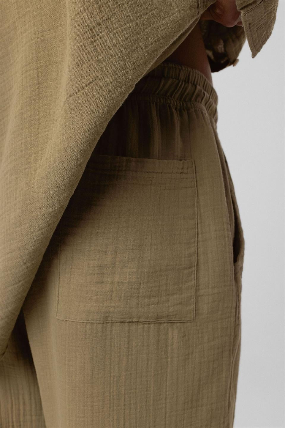 Baggy Fit Müslin Keten Pantolon