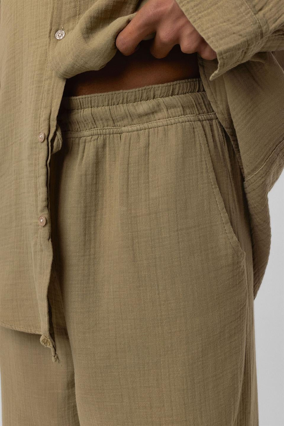 Baggy Fit Müslin Keten Pantolon