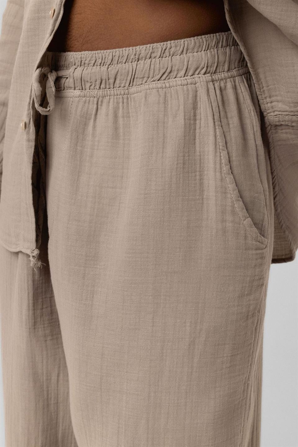 Baggy Fit Müslin Keten Pantolon