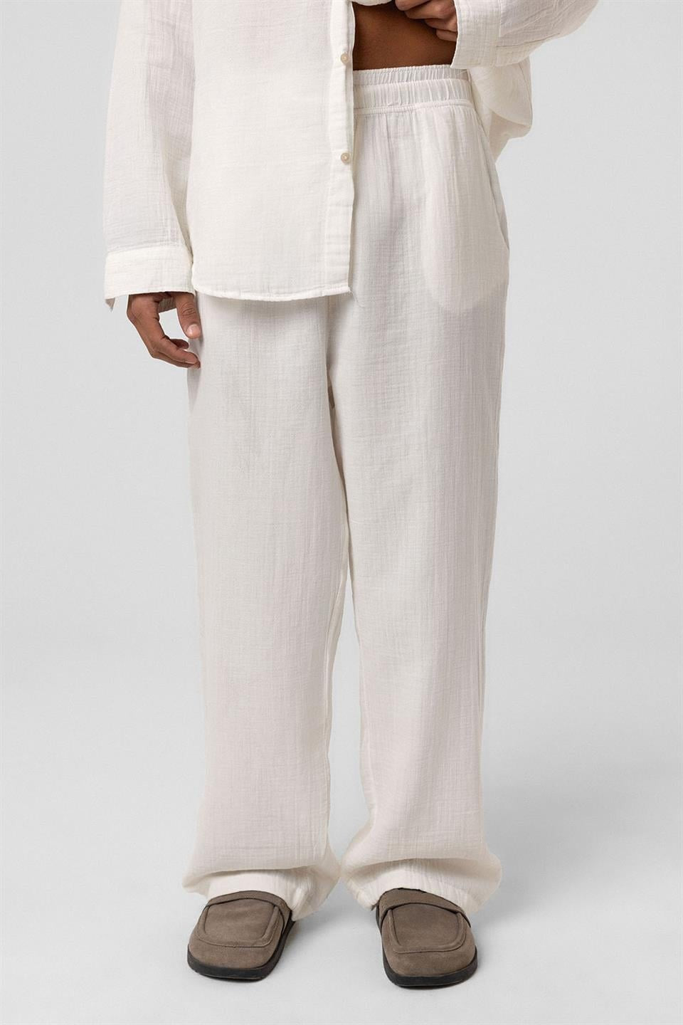 Baggy Fit Müslin Keten Pantolon