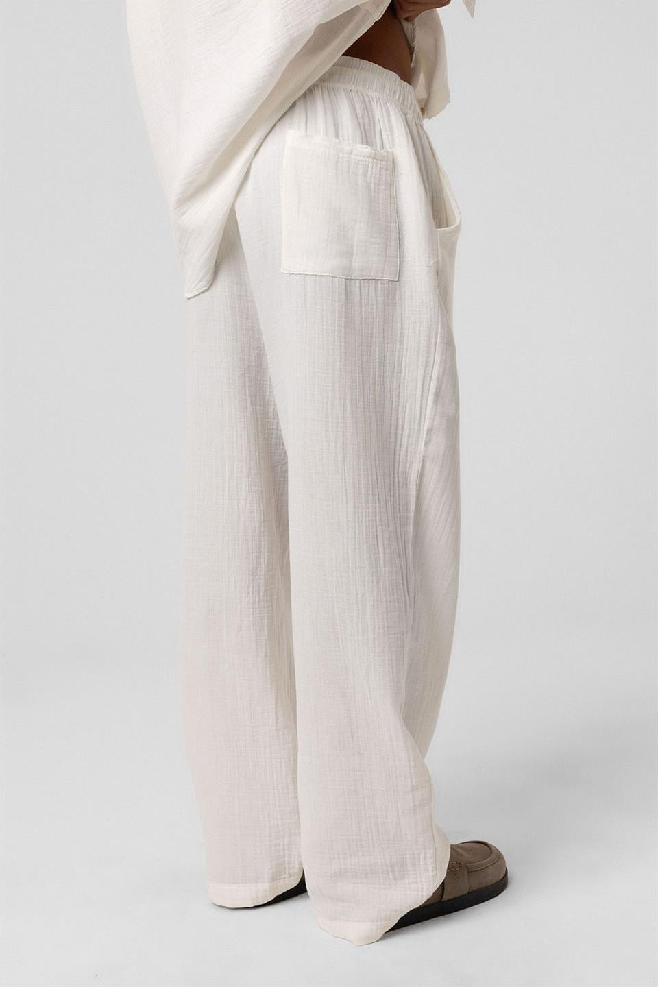Baggy Fit Müslin Keten Pantolon