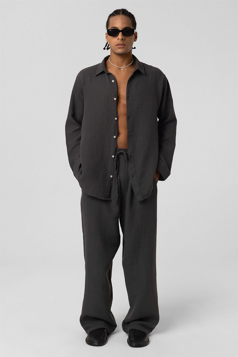 Baggy Fit Müslin Keten Pantolon