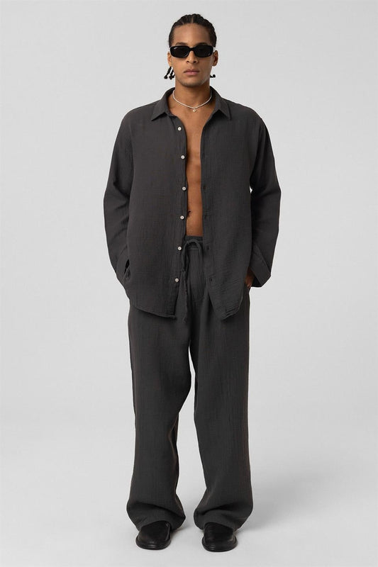 Baggy Fit Müslin Keten Pantolon