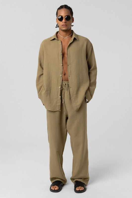 Baggy Fit Müslin Keten Pantolon