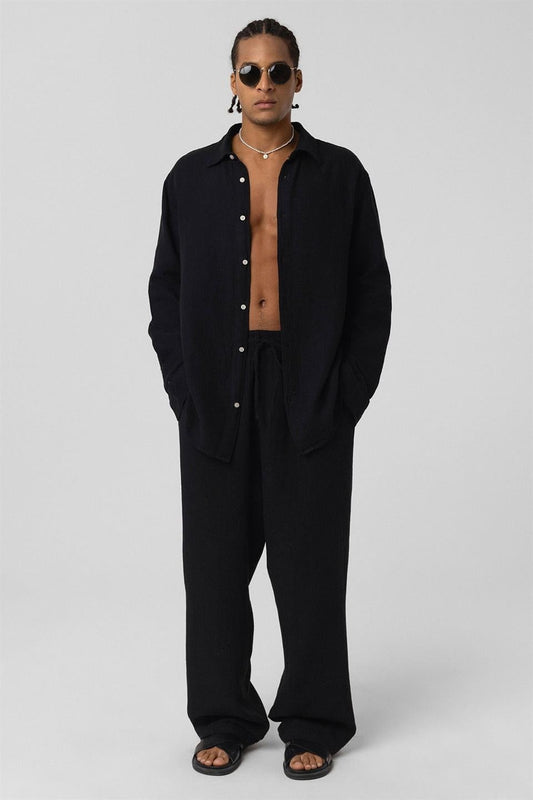 Baggy Fit Müslin Keten Pantolon