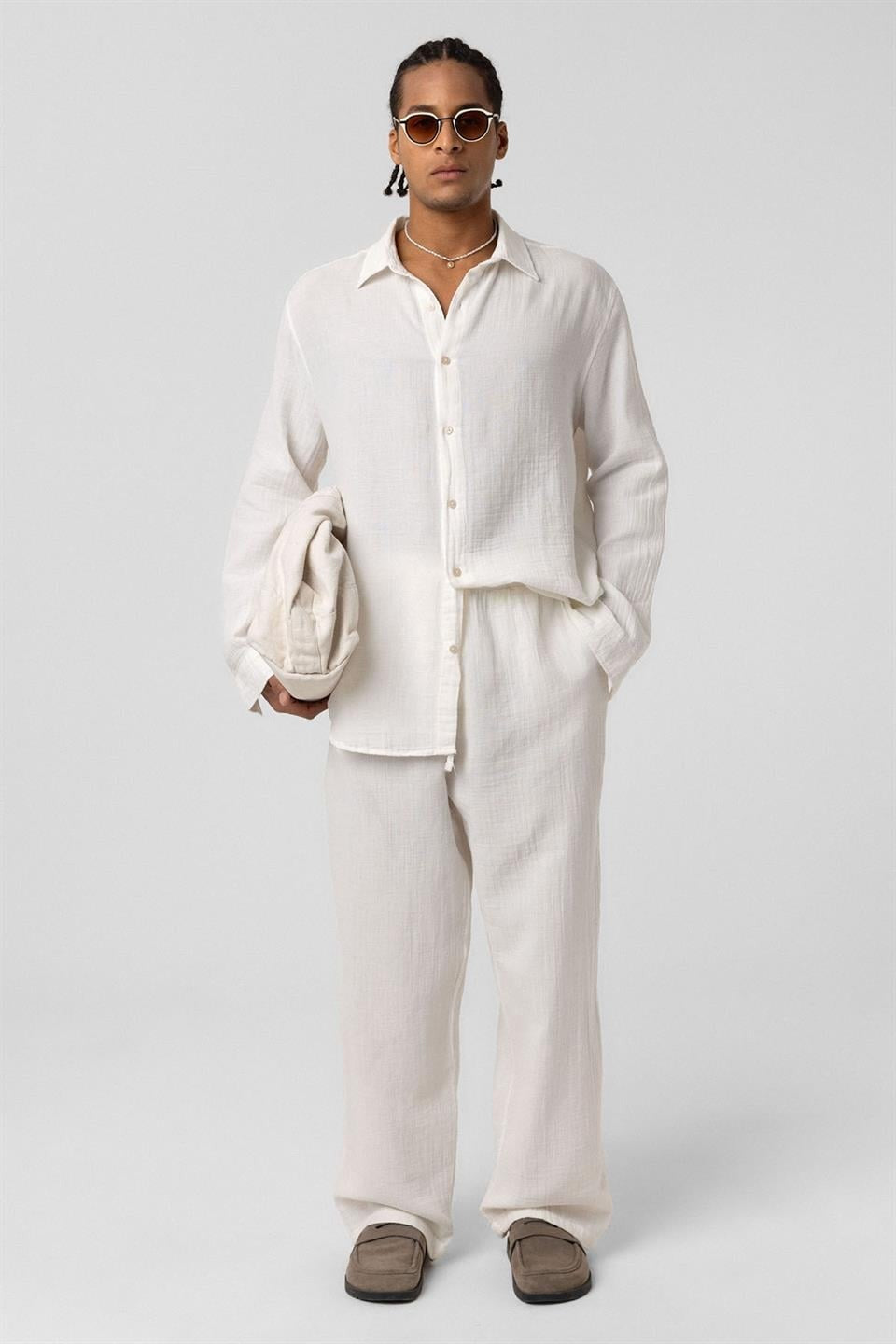 Baggy Fit Müslin Keten Pantolon