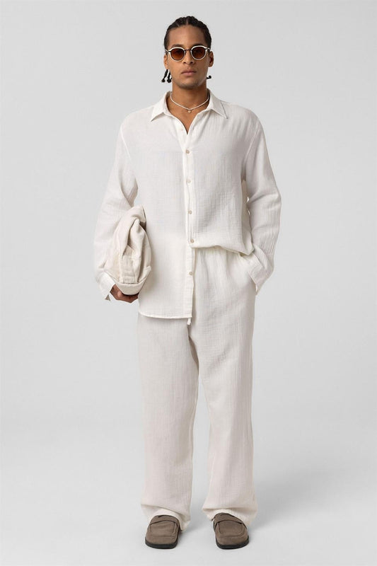 Baggy Fit Müslin Keten Pantolon