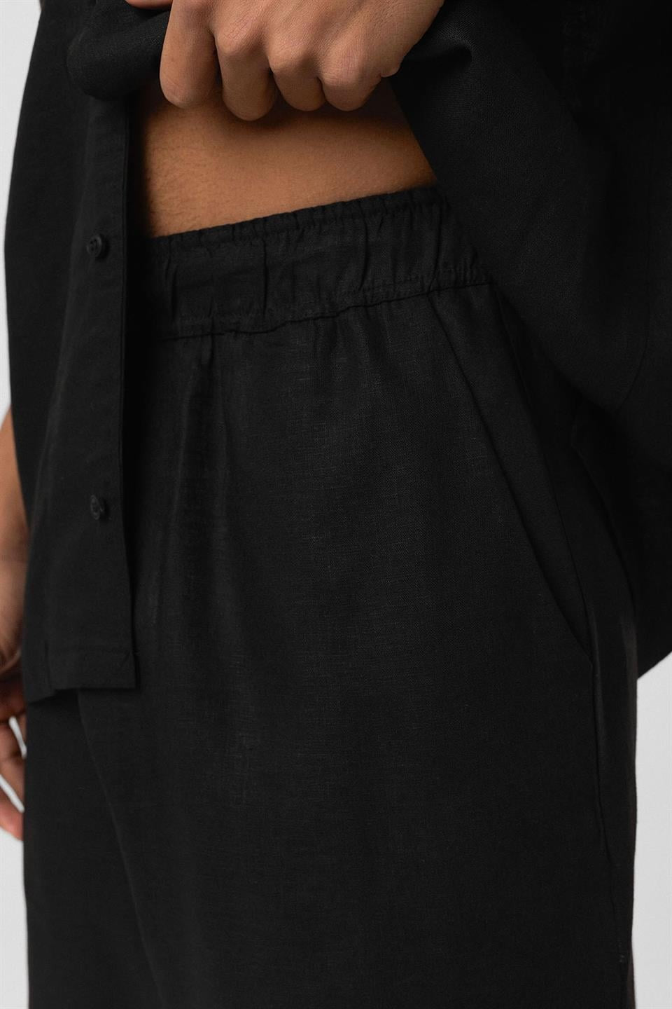 Oversize Çift Cepli Keten Şort