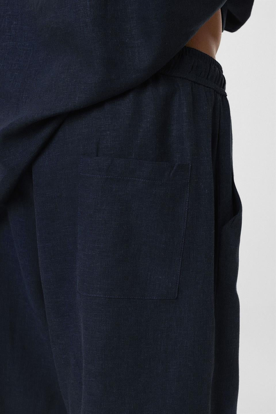 Oversize Çift Cepli Keten Şort