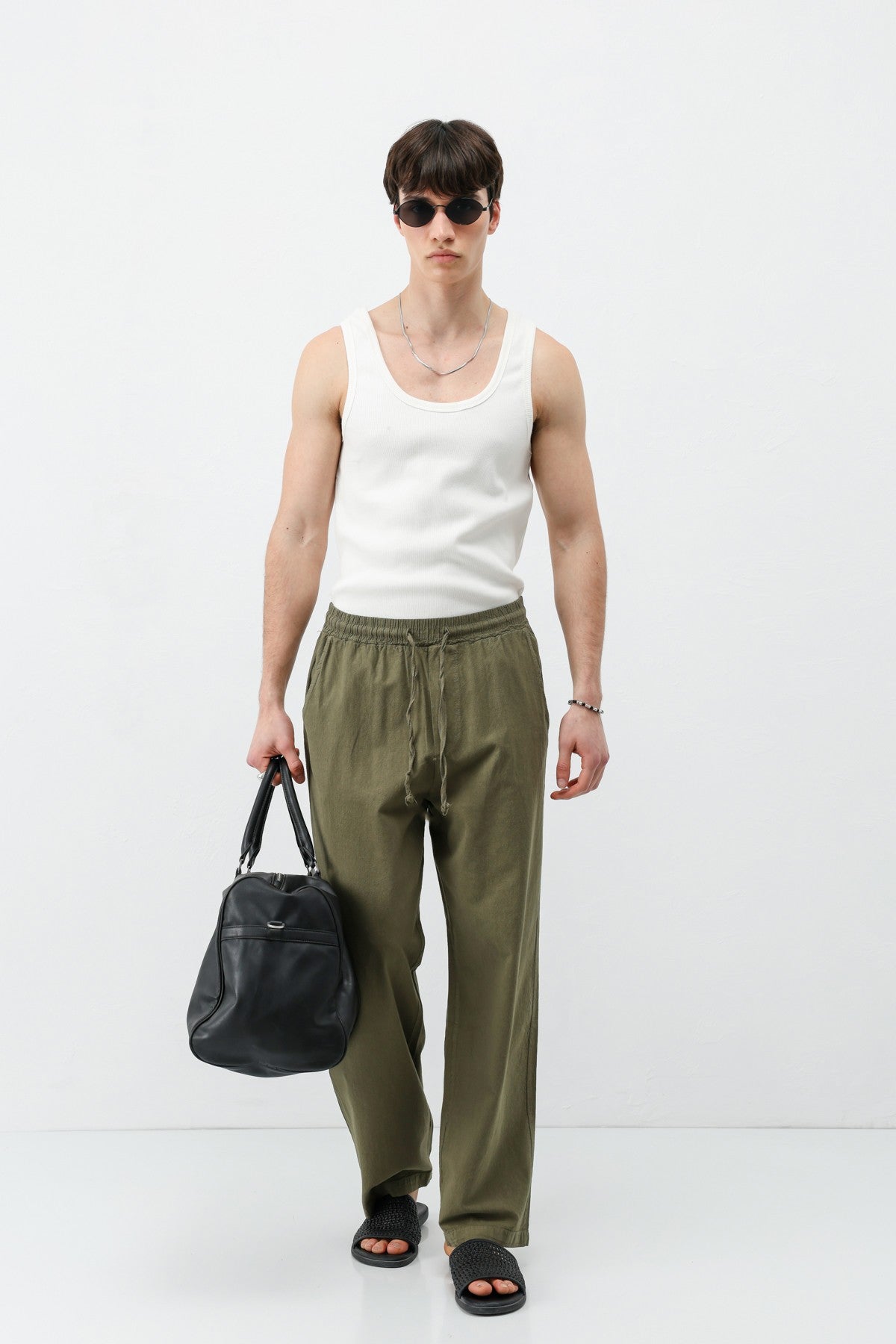 Bel Lastikli Baggy Fit Keten Pantolon