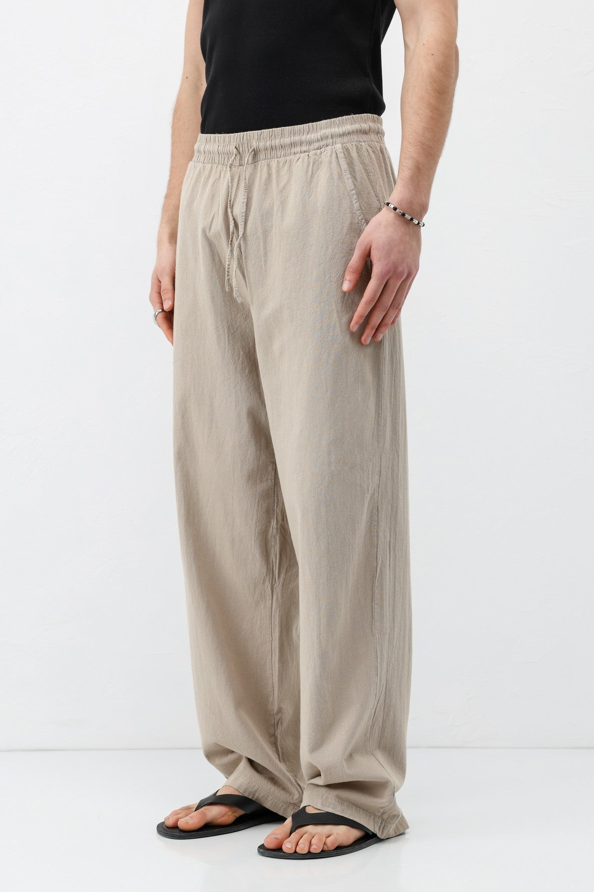 Bel Lastikli Baggy Fit Keten Pantolon