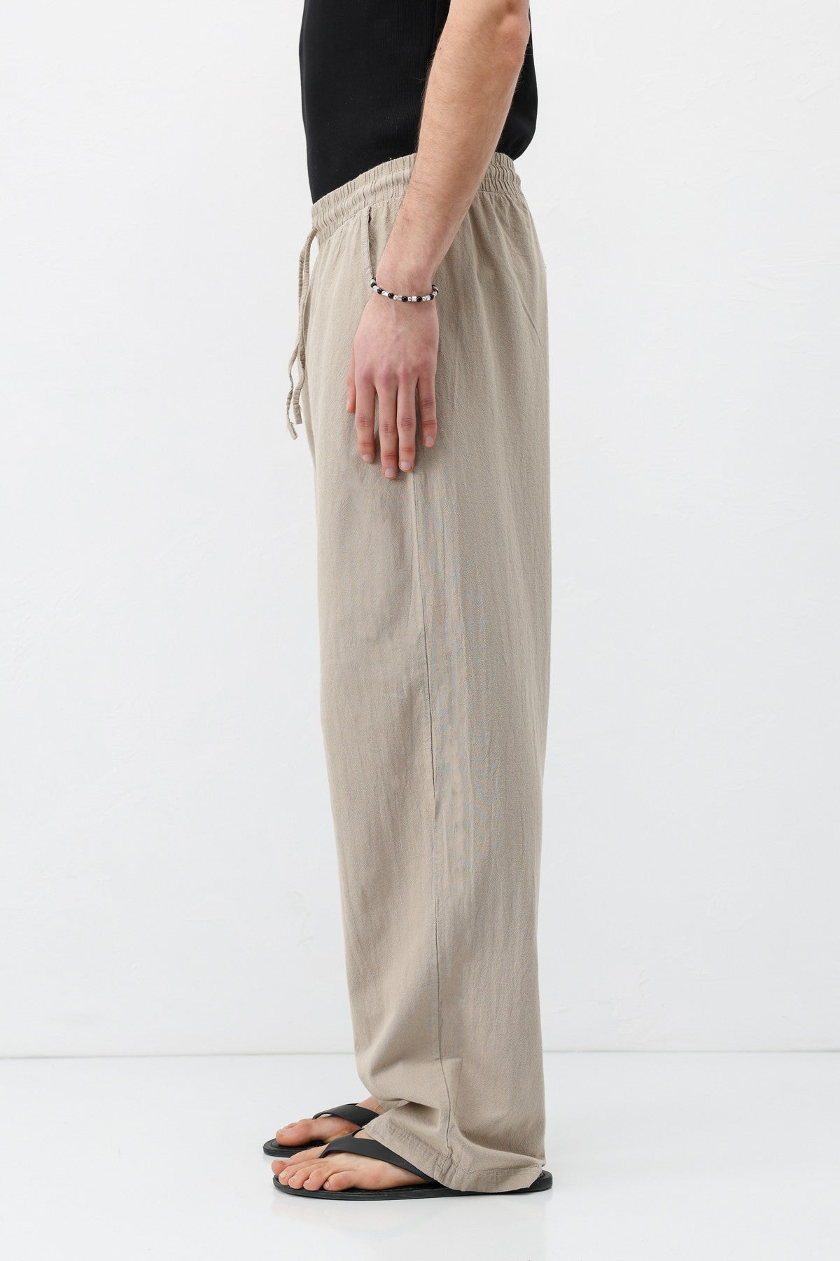Bel Lastikli Baggy Fit Keten Pantolon