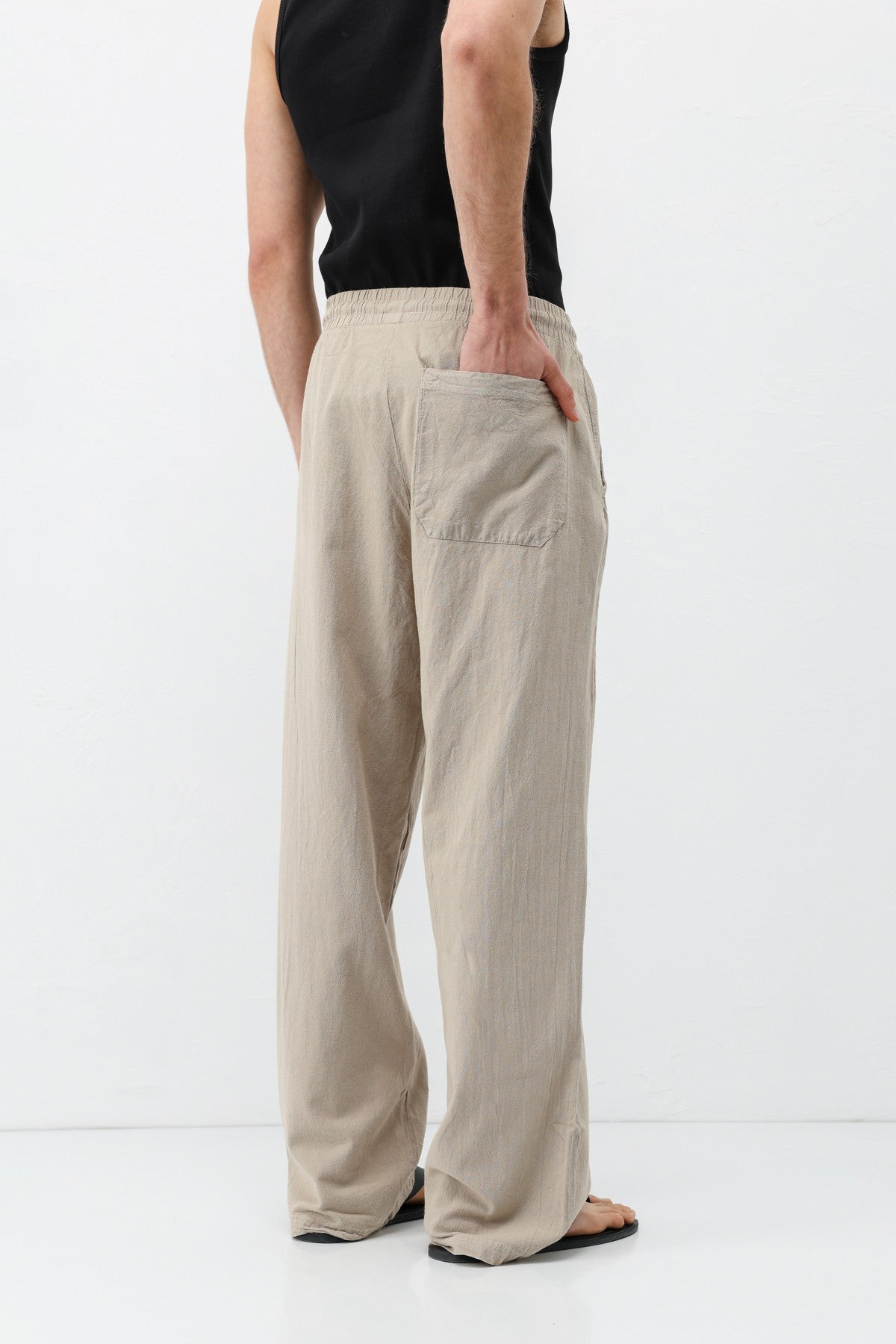 Bel Lastikli Baggy Fit Keten Pantolon