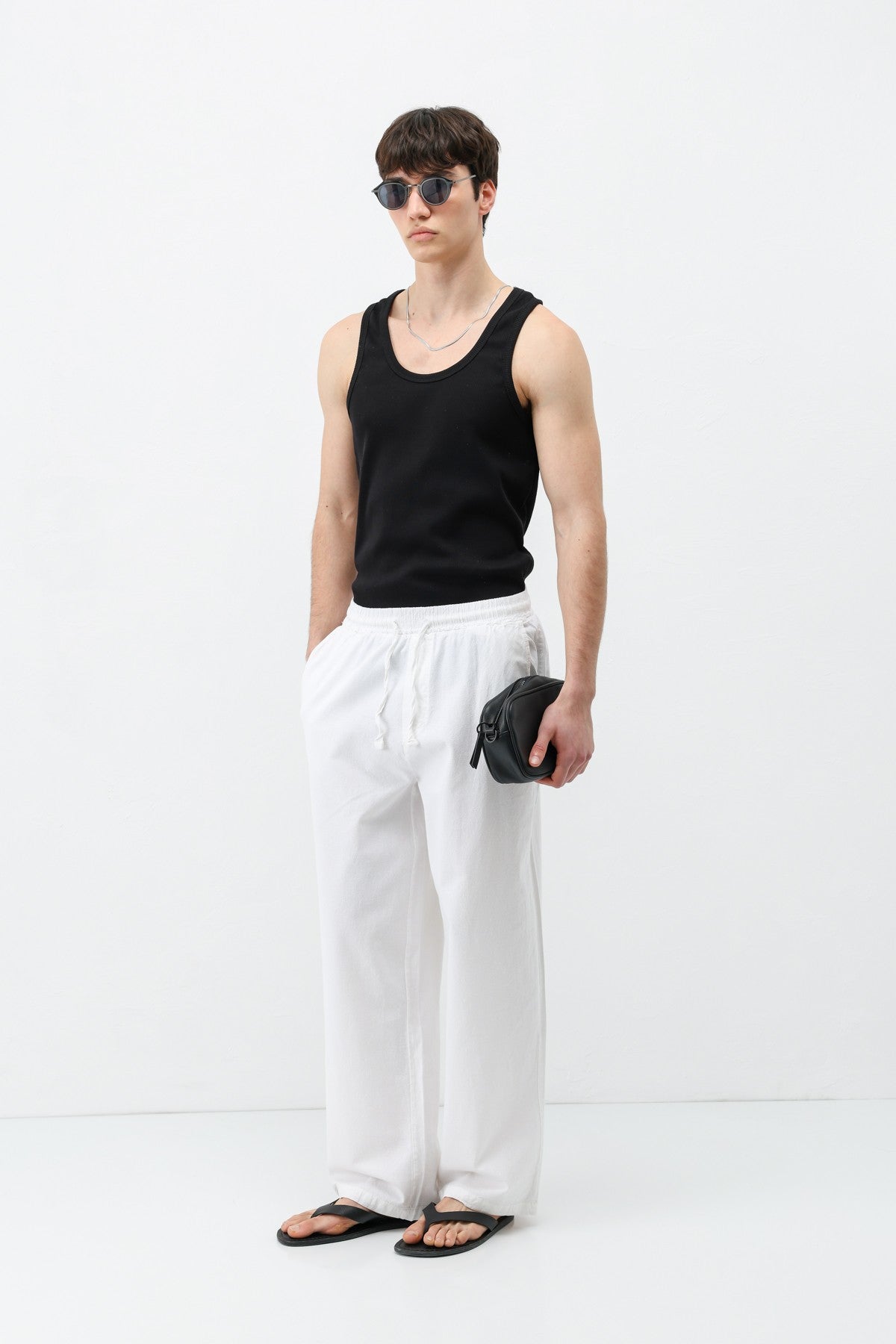 Bel Lastikli Baggy Fit Keten Pantolon
