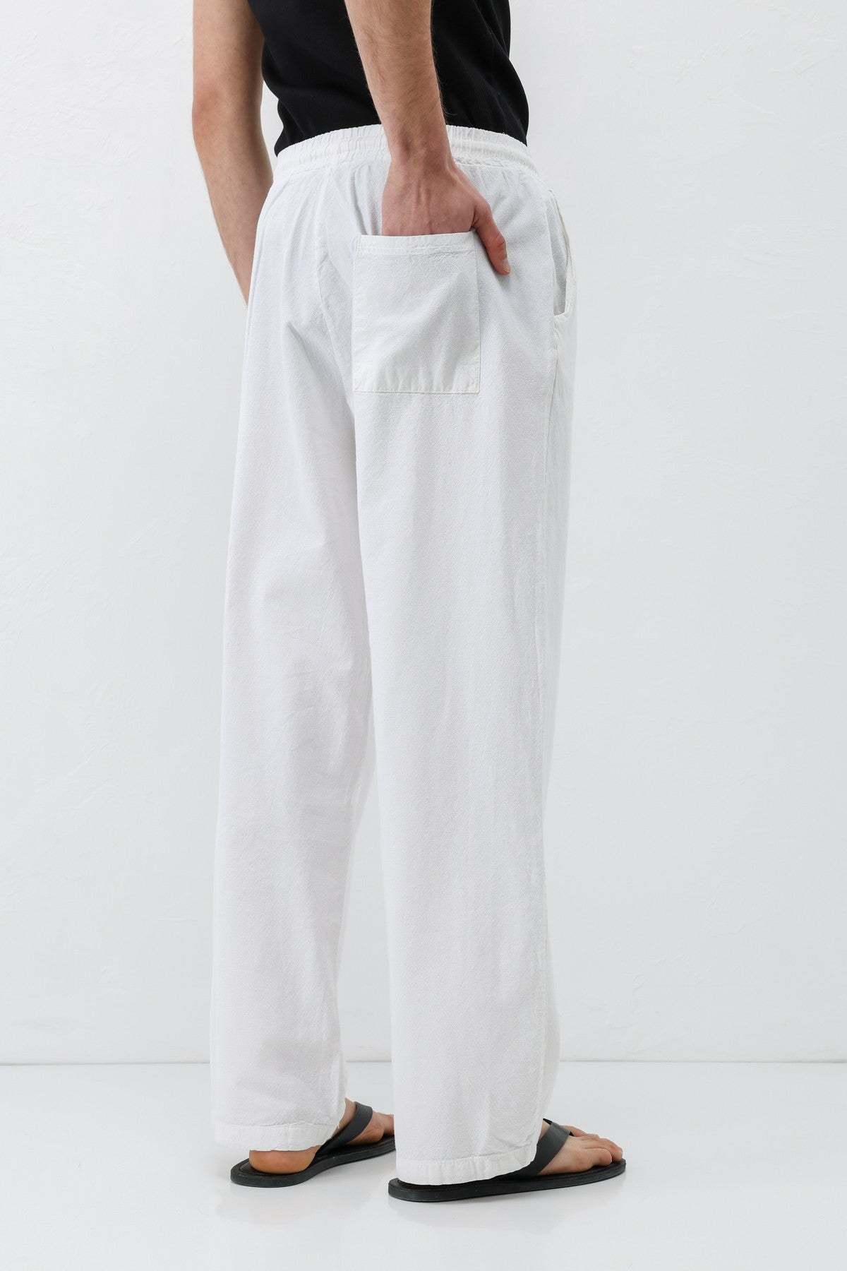Bel Lastikli Baggy Fit Keten Pantolon