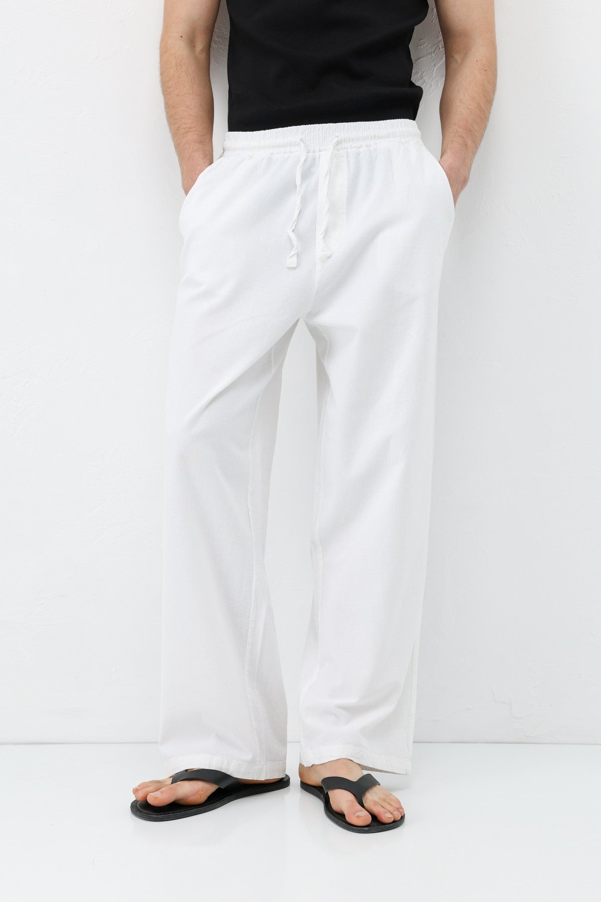 Bel Lastikli Baggy Fit Keten Pantolon