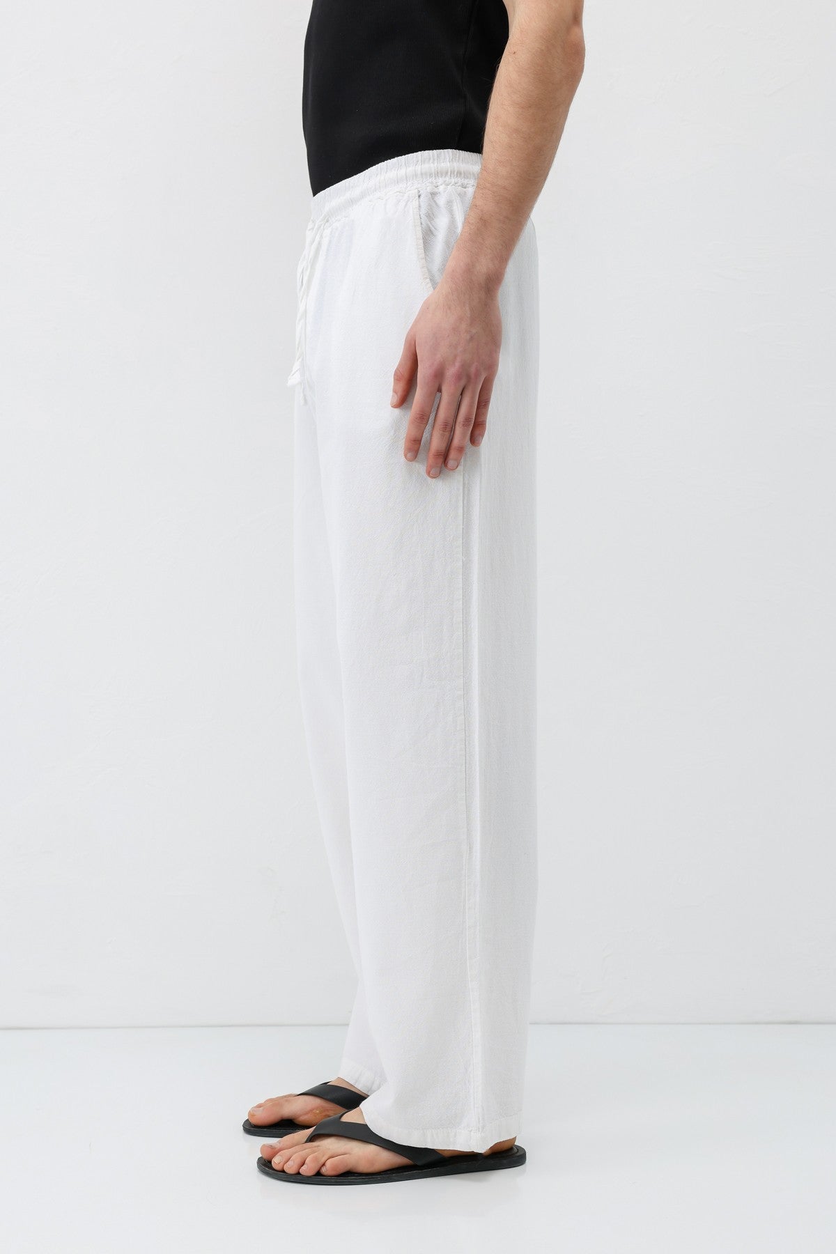Bel Lastikli Baggy Fit Keten Pantolon