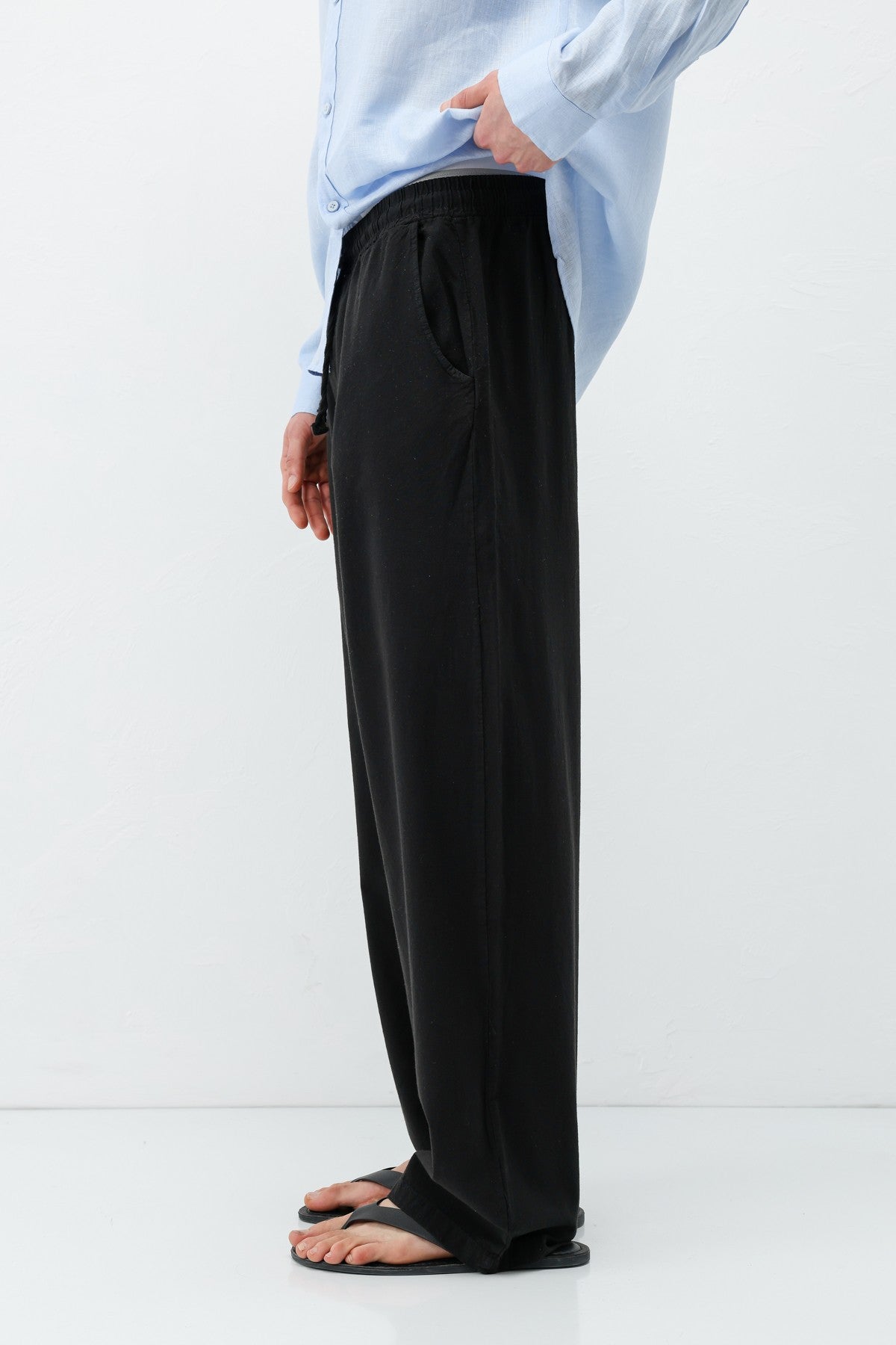 Bel Lastikli Baggy Fit Keten Pantolon