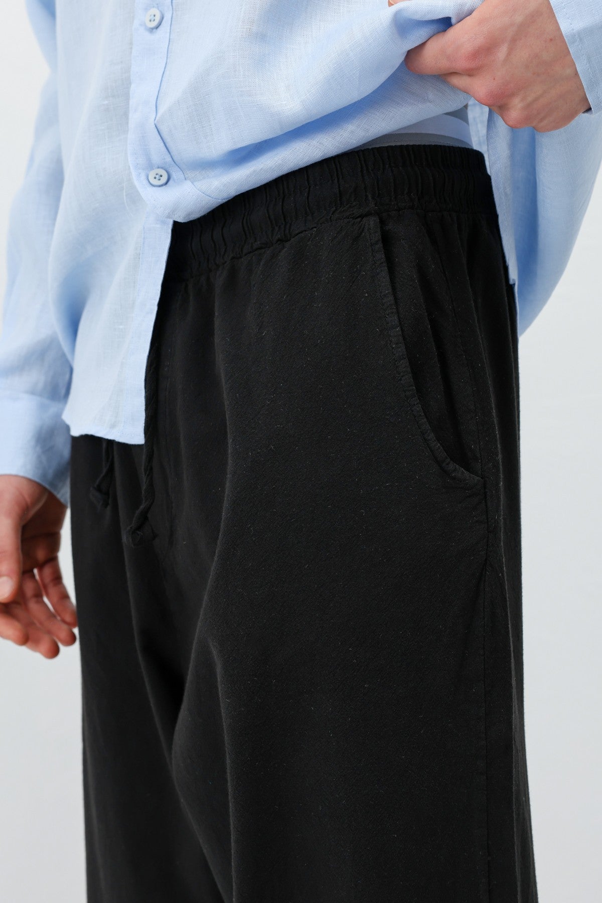 Bel Lastikli Baggy Fit Keten Pantolon