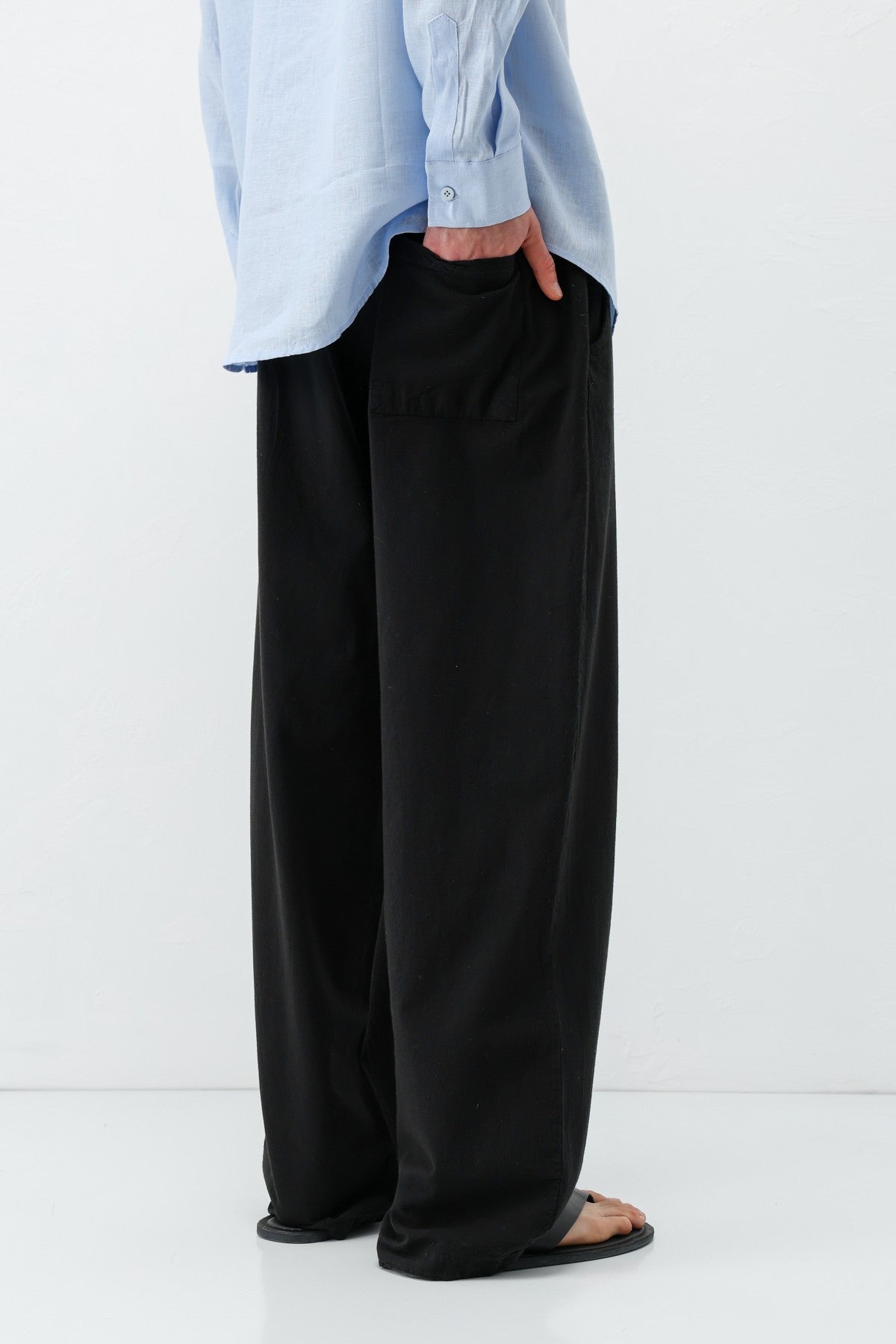 Bel Lastikli Baggy Fit Keten Pantolon