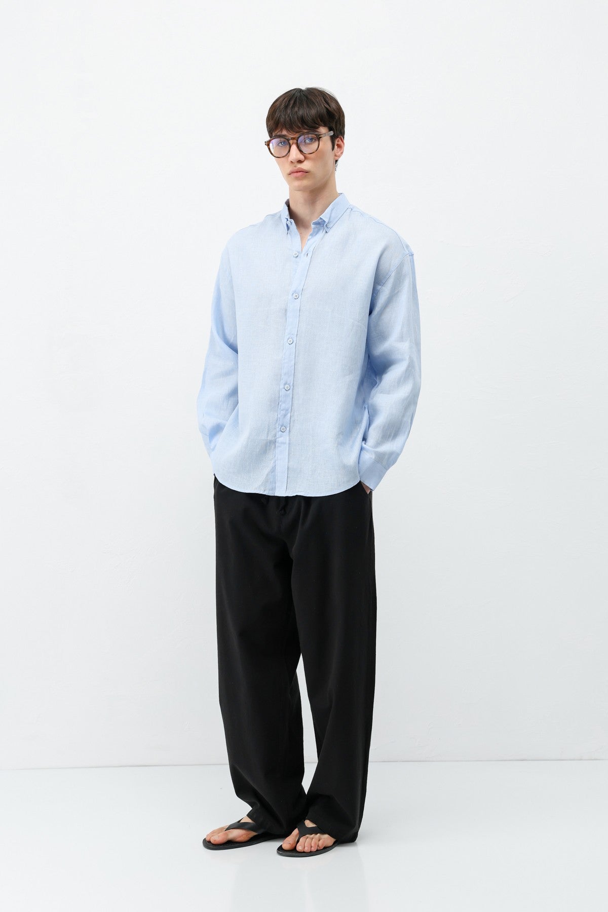 Bel Lastikli Baggy Fit Keten Pantolon