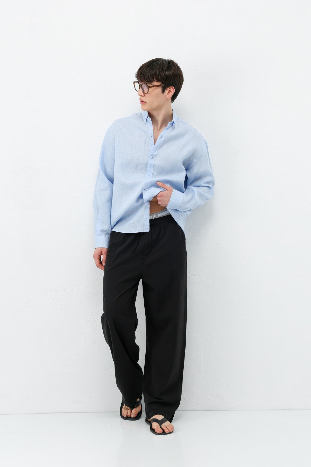 Bel Lastikli Baggy Fit Keten Pantolon