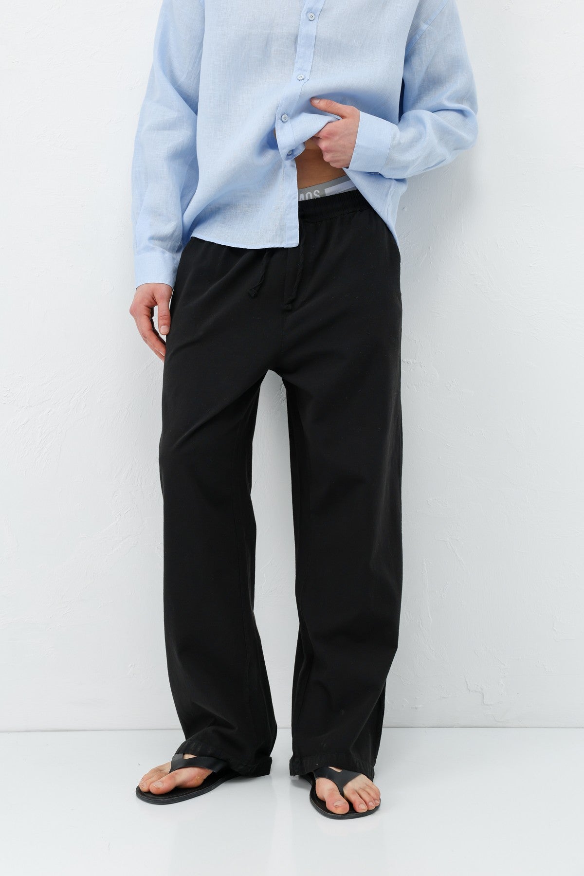 Bel Lastikli Baggy Fit Keten Pantolon
