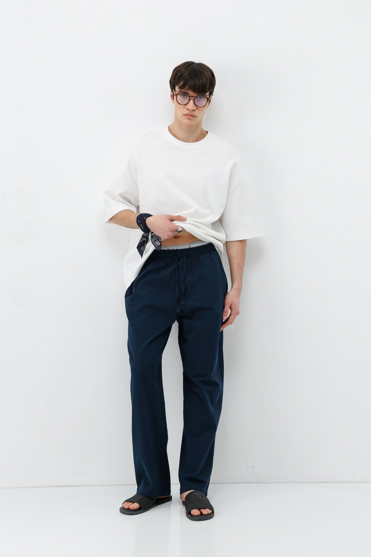 Bel Lastikli Baggy Fit Keten Pantolon