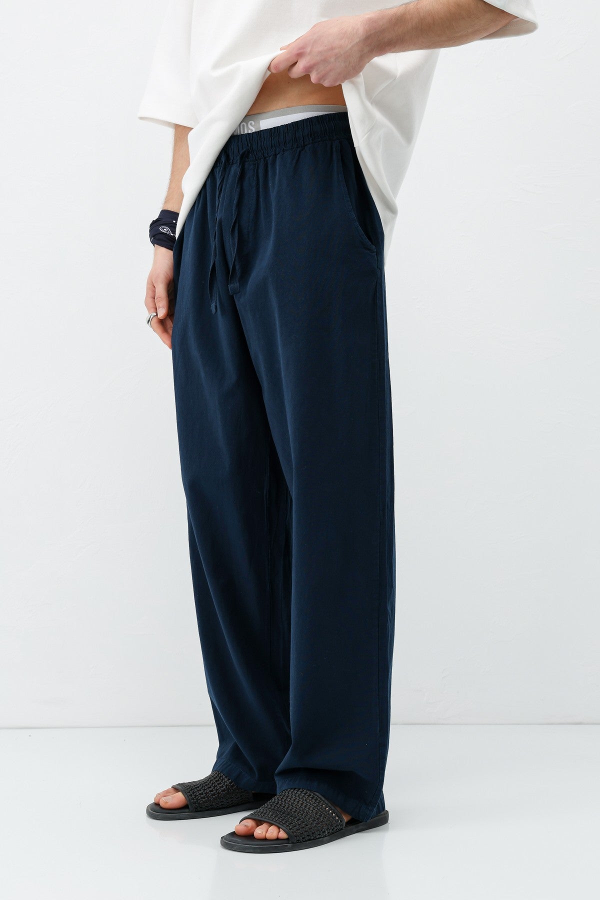 Bel Lastikli Baggy Fit Keten Pantolon