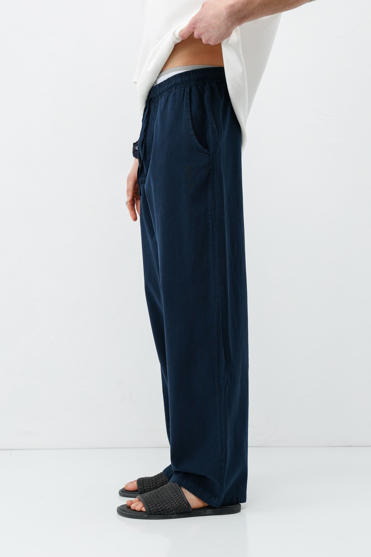 Bel Lastikli Baggy Fit Keten Pantolon