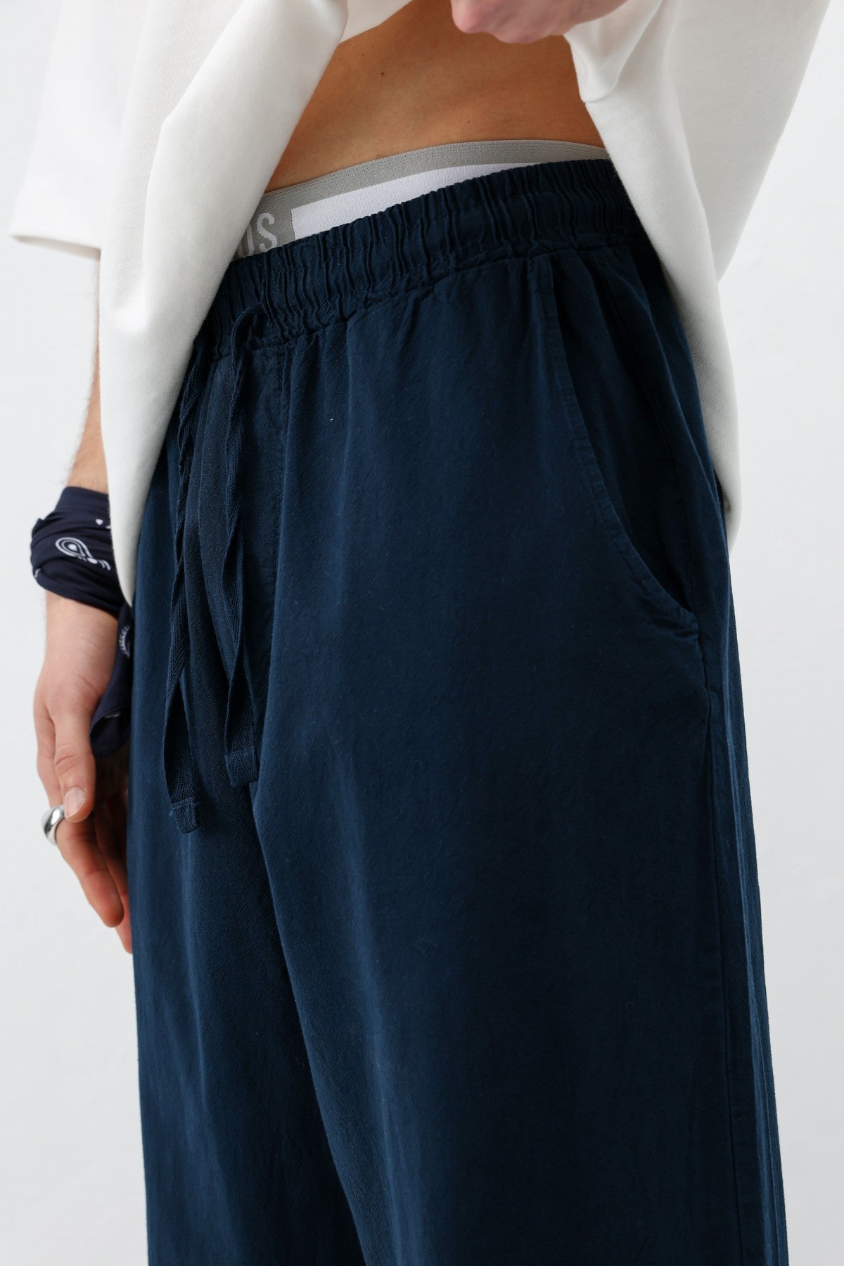 Bel Lastikli Baggy Fit Keten Pantolon