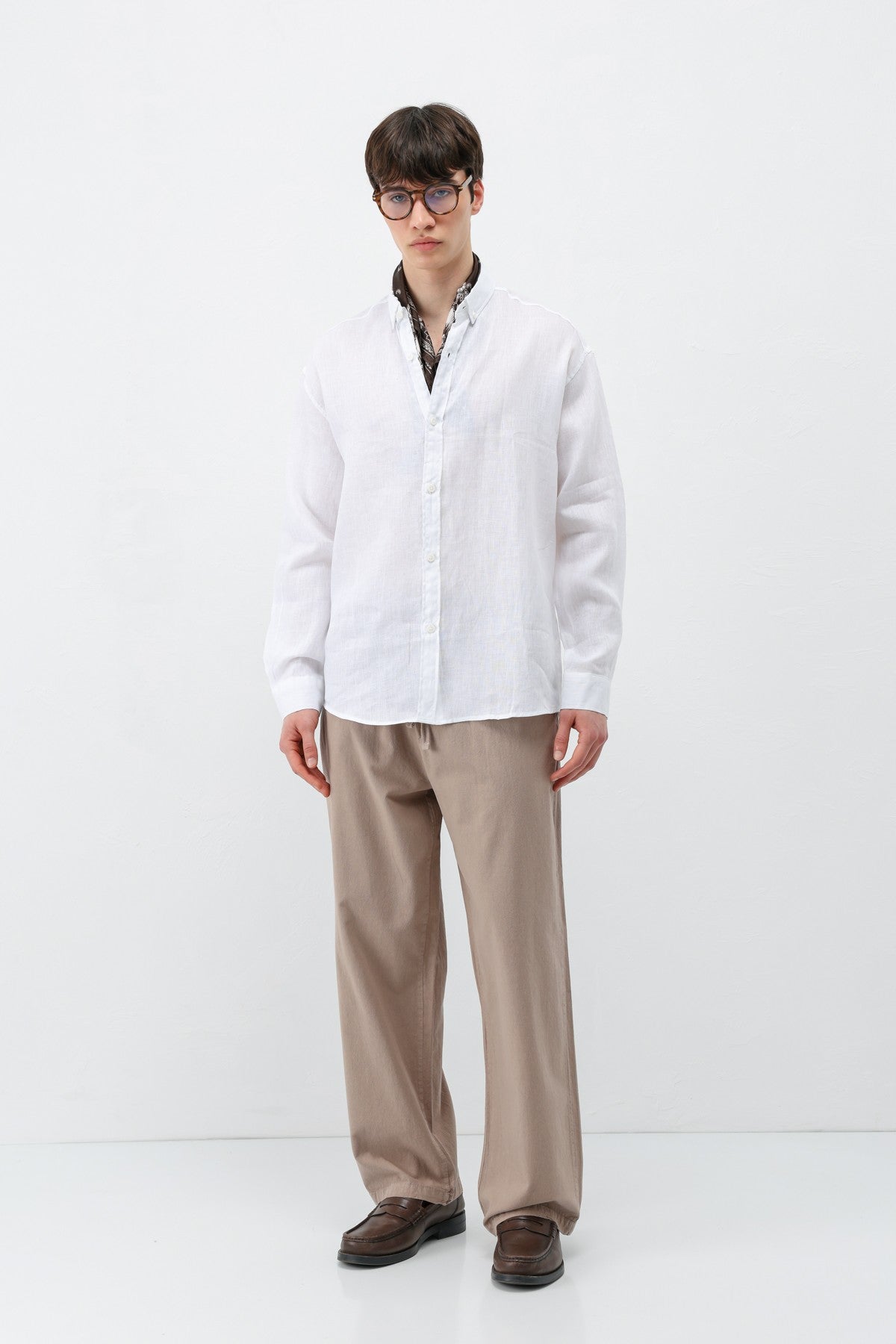Bel Lastikli Baggy Fit Keten Pantolon