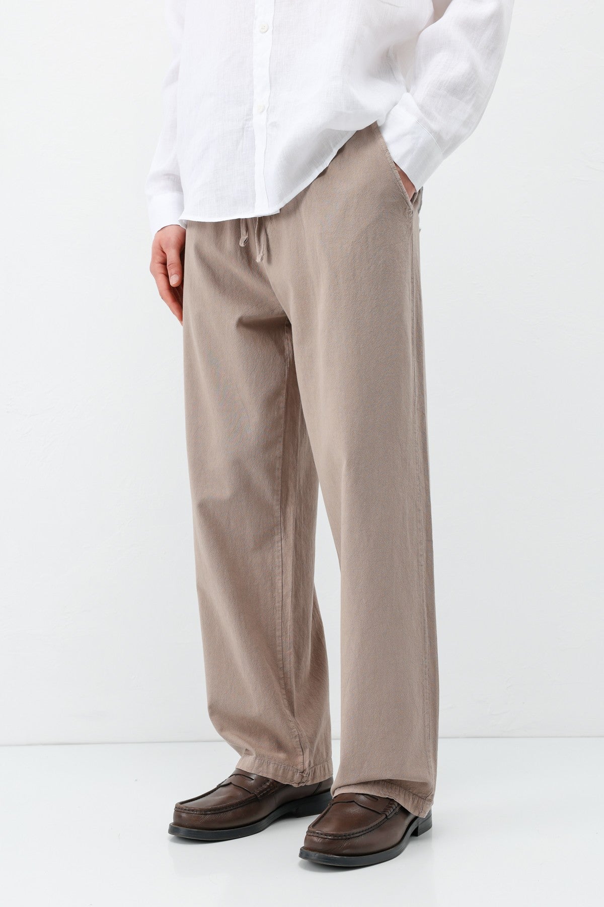Bel Lastikli Baggy Fit Keten Pantolon