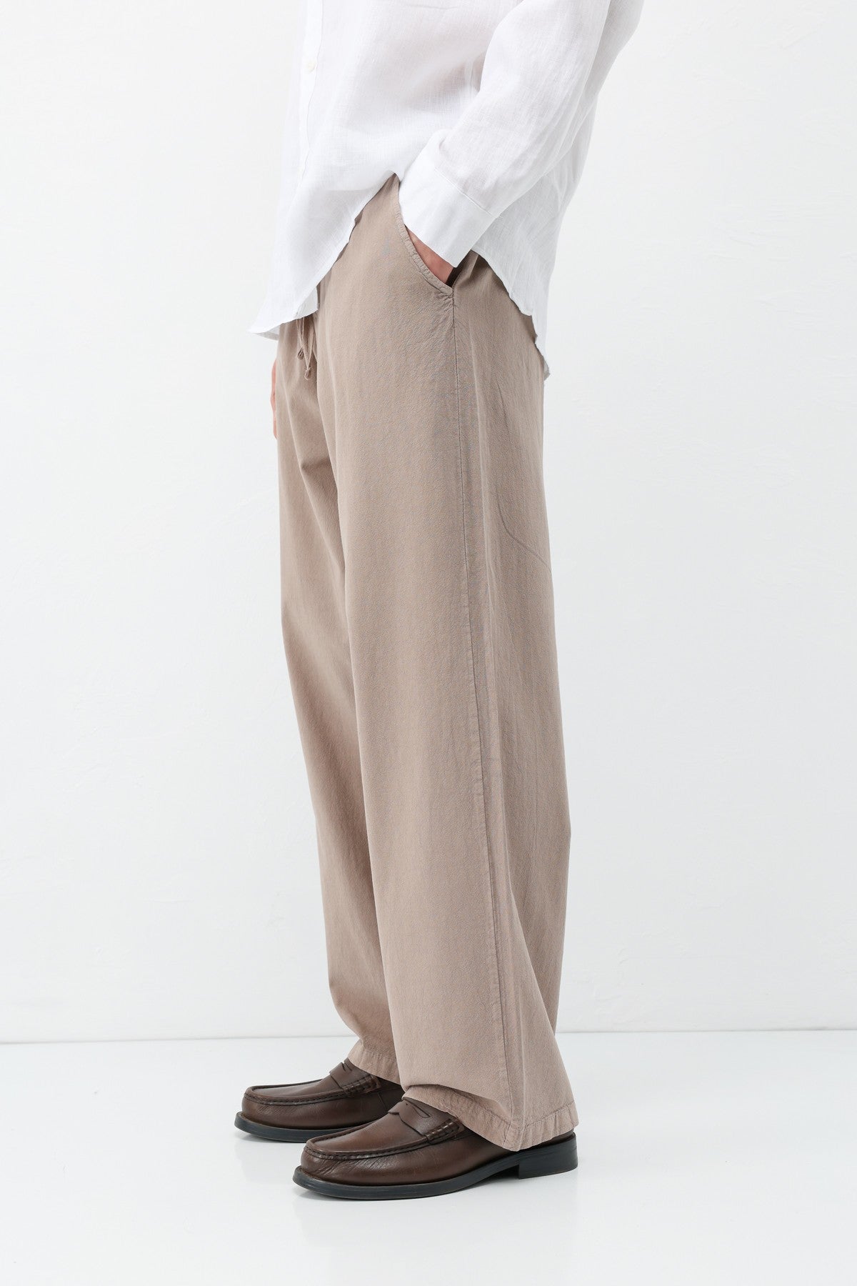 Bel Lastikli Baggy Fit Keten Pantolon