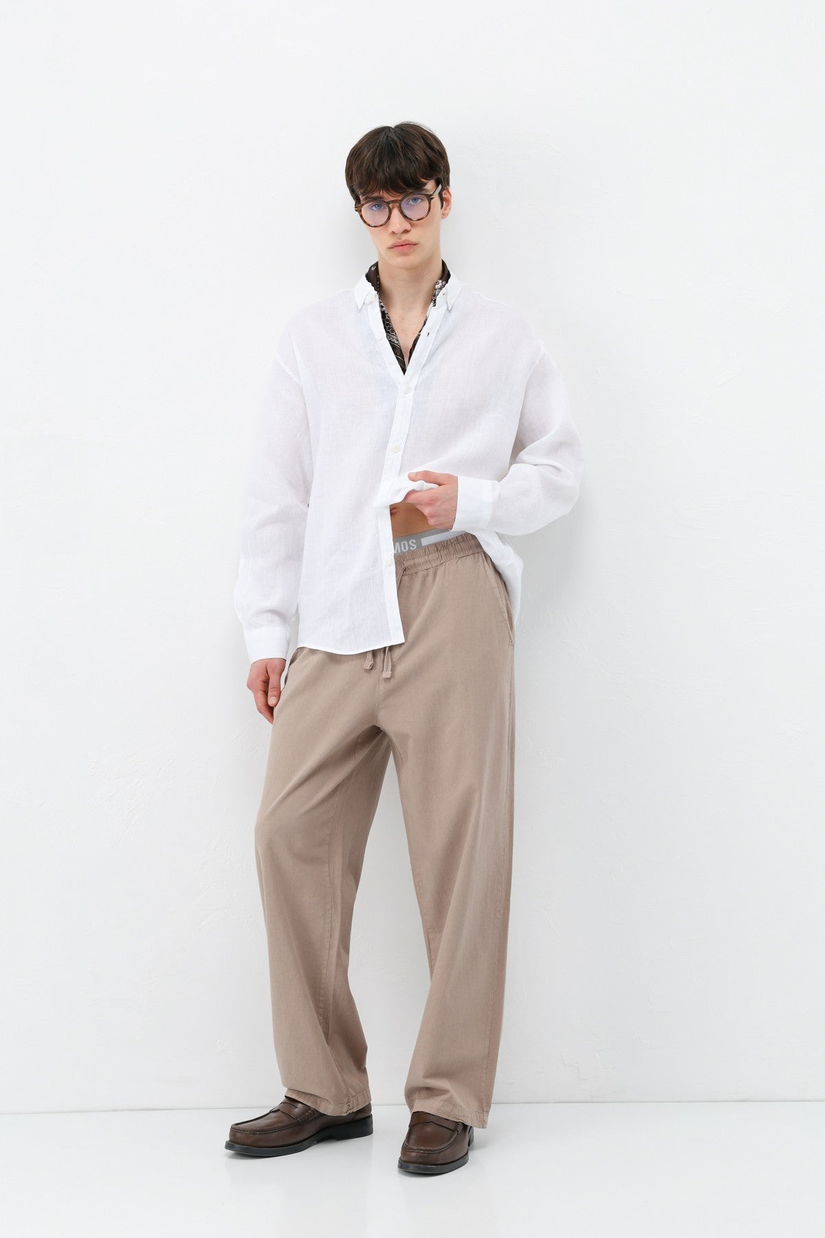 Bel Lastikli Baggy Fit Keten Pantolon