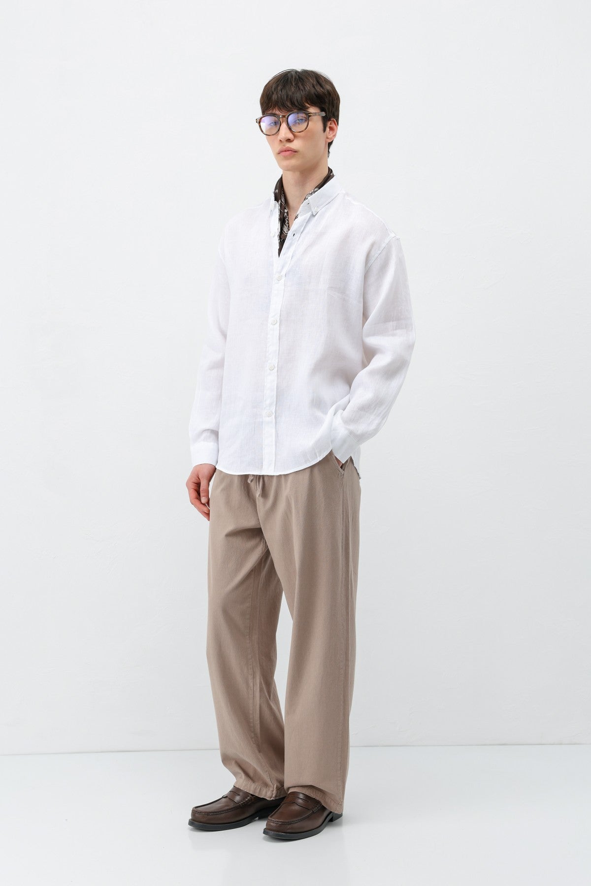 Bel Lastikli Baggy Fit Keten Pantolon