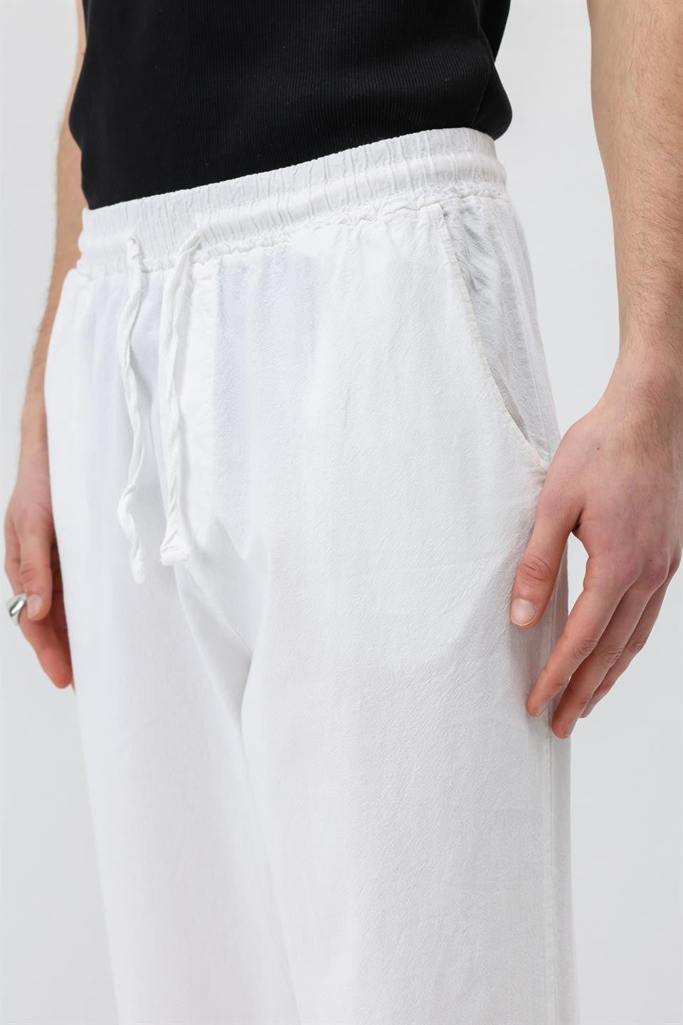 Bel Lastikli Baggy Fit Keten Pantolon