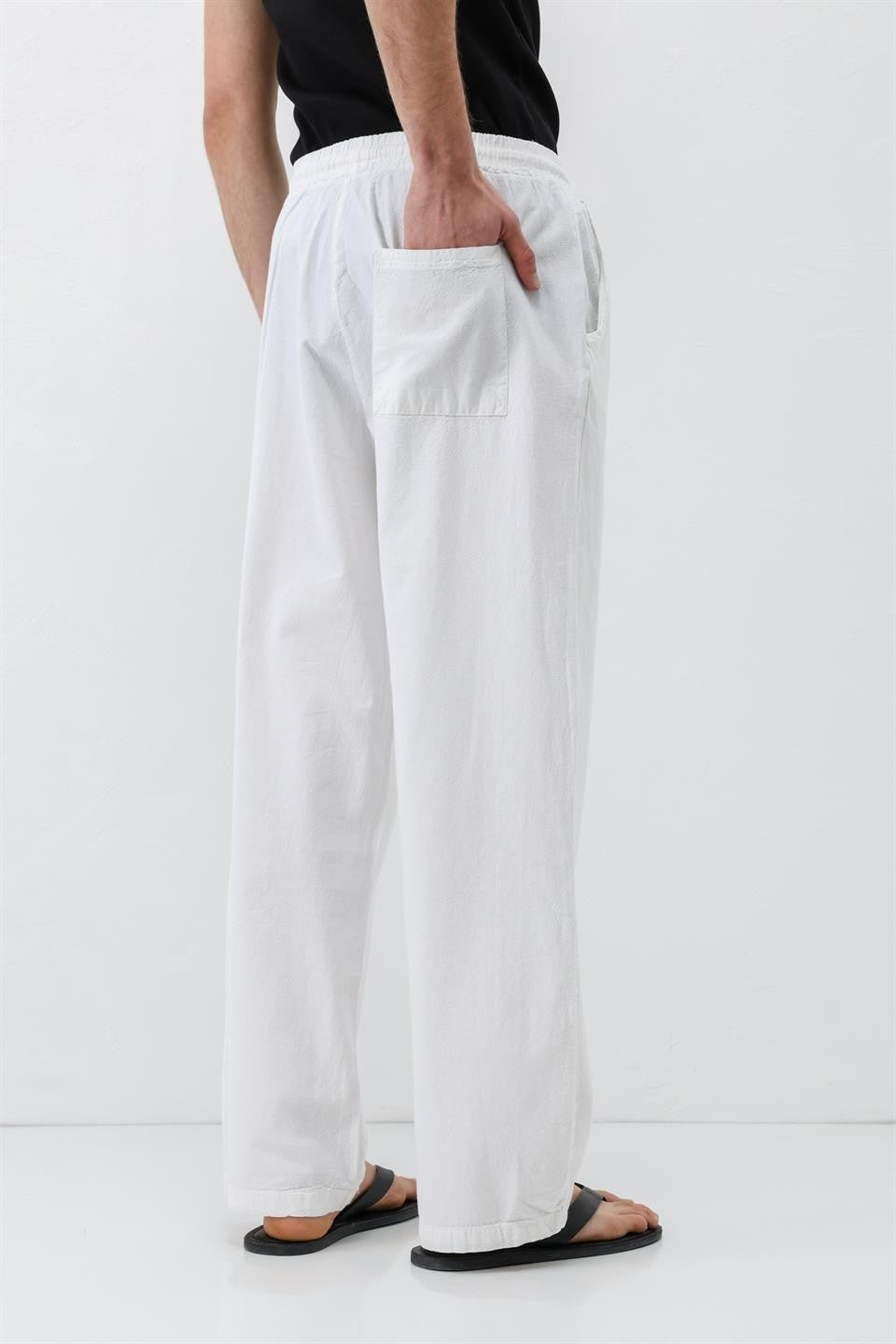 Bel Lastikli Baggy Fit Keten Pantolon