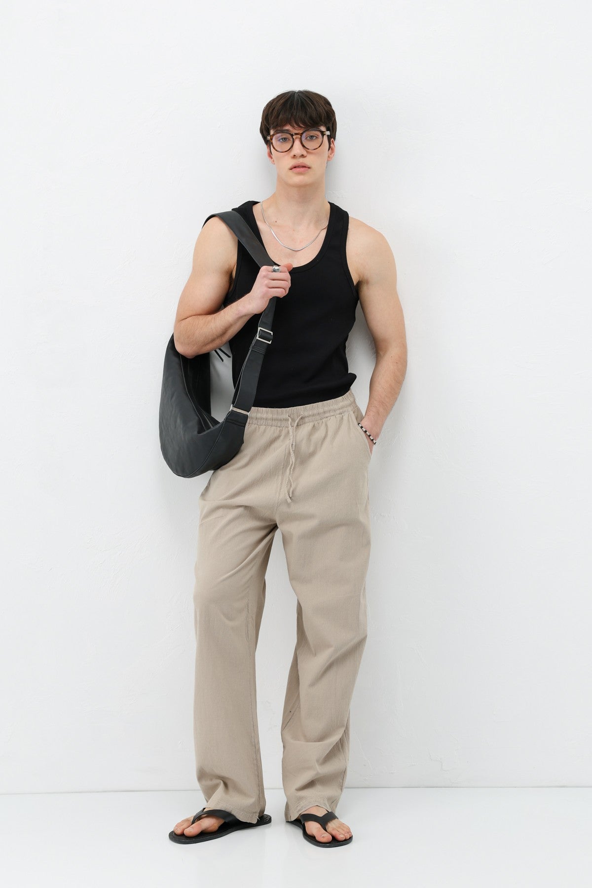Bel Lastikli Baggy Fit Keten Pantolon